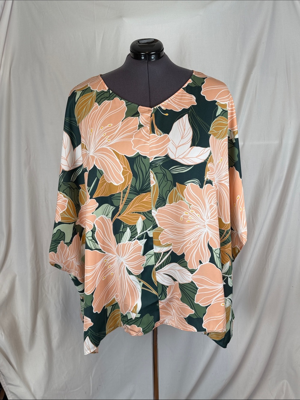 Women's IMAN Global Chic Loose Flowy Blouse Tropical Print Plus Size 2X/3X NWT